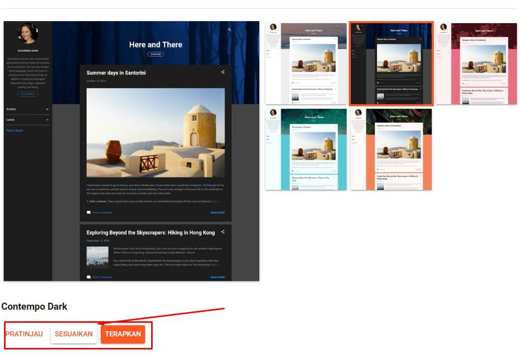 Setting Tema Bawaan Blogger