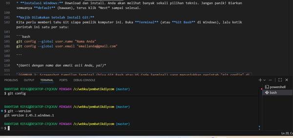 Git Bash atau VS Code Terminal